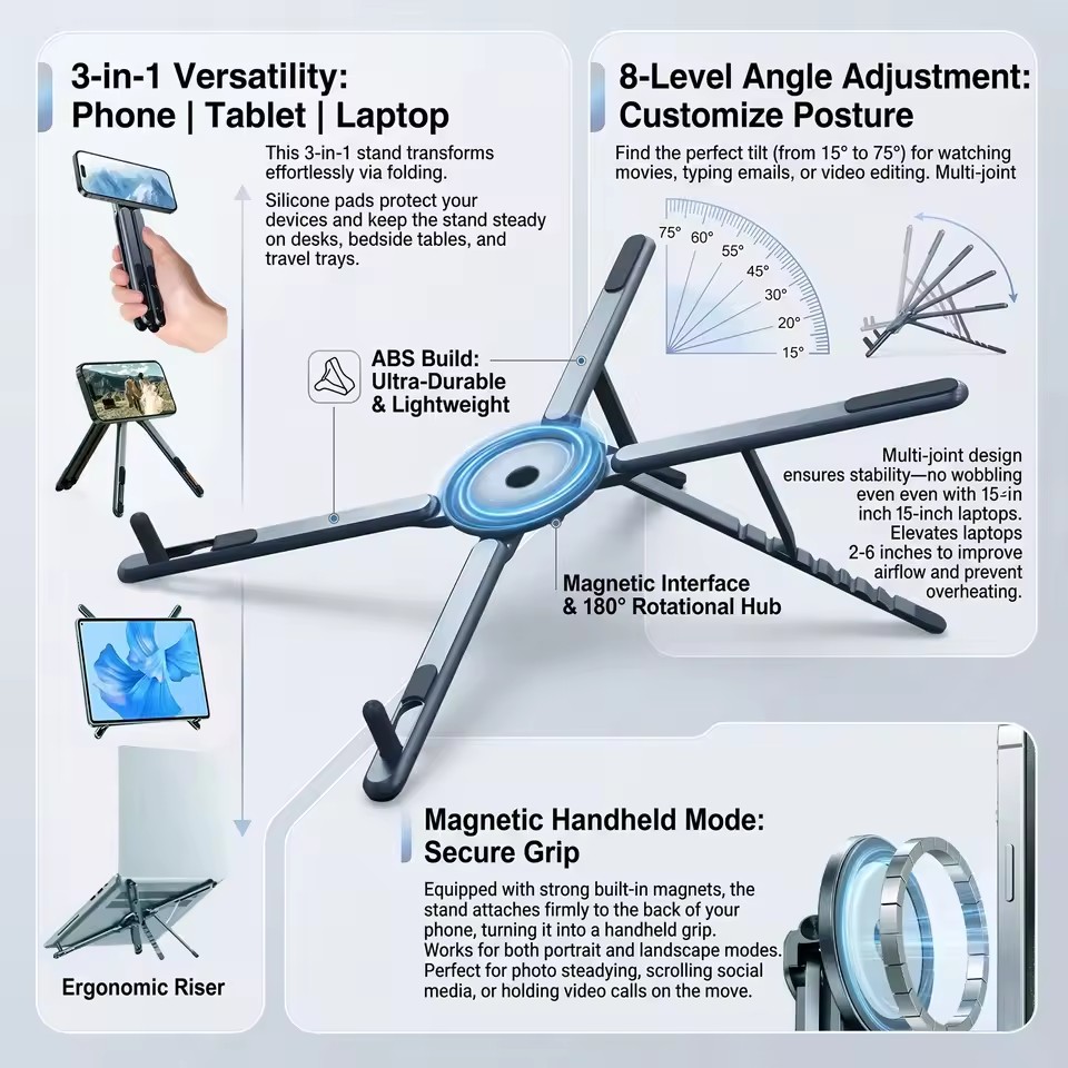 휴대용 자석식 폰 홀더 & 셀카봉 3-in-1 접이식  - Laptop Stand Portable 리뷰 및 가격