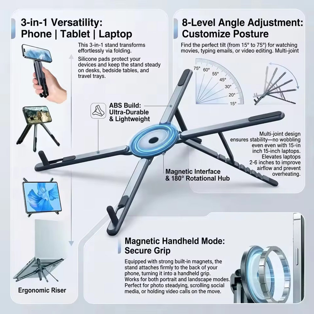 휴대용 자석식 휴대폰 거치대 & 셀카봉 3-in-1 접 - Laptop Stand Portable 리뷰 및 가격