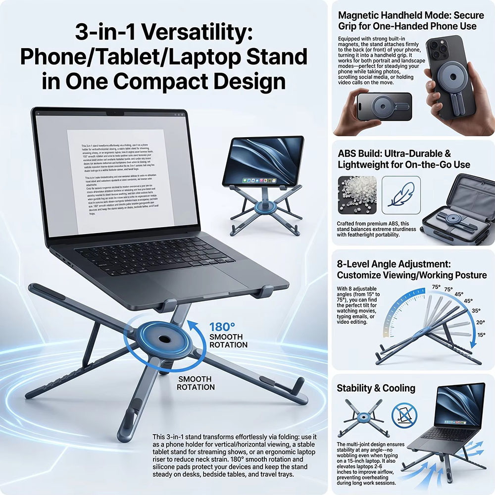 휴대용 자석식 휴대폰 거치대 & 셀카봉 3-in-1 접 - Laptop Stand Portable 리뷰 및 가격
